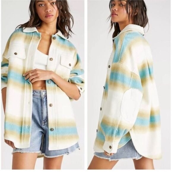 New Free People Ruby Fleece Shirt Jacket Shacket Stone Cozy